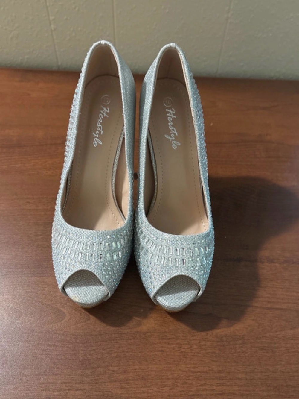 Silver Peep-Toe Evening Pumps